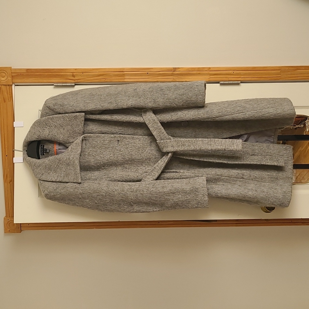 Long Tall Sally (LTS) Textured Tie Waste Coat - gray; women's size 6